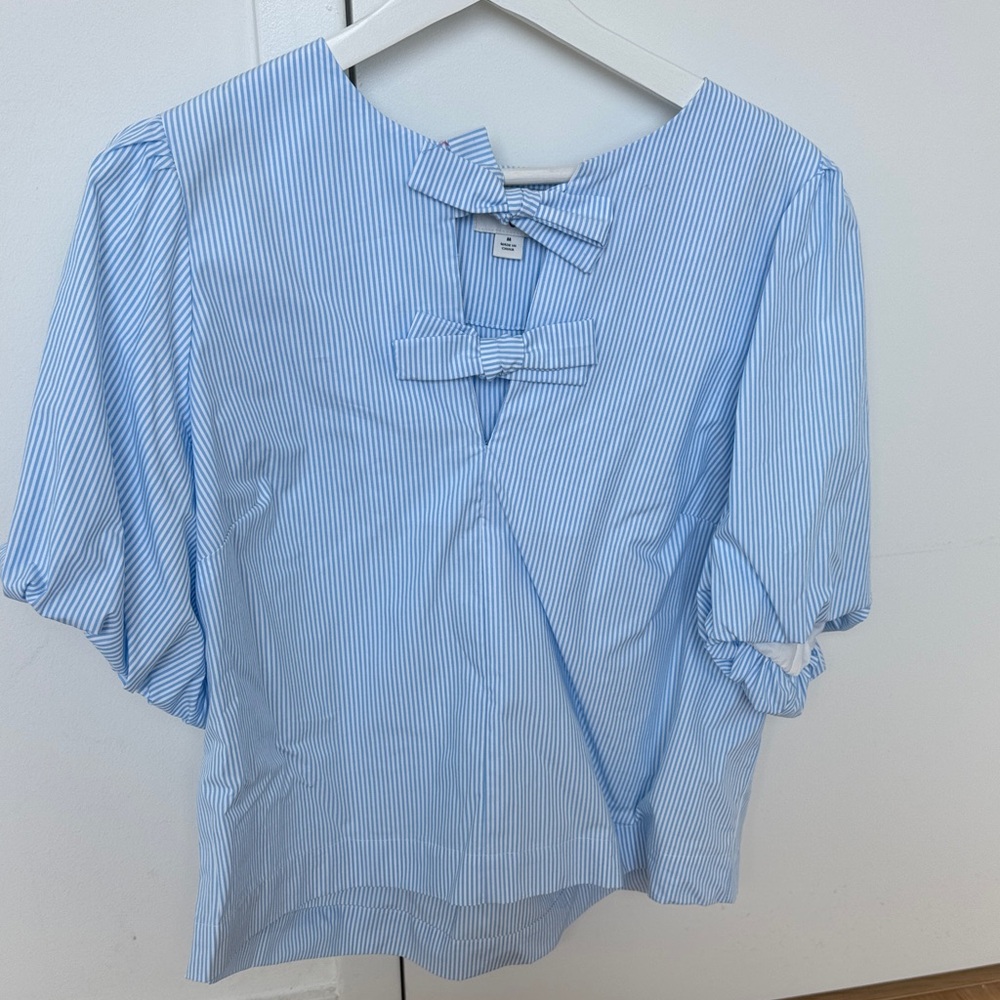 kate spade Light Blue Striped Blouse with Bow Accents